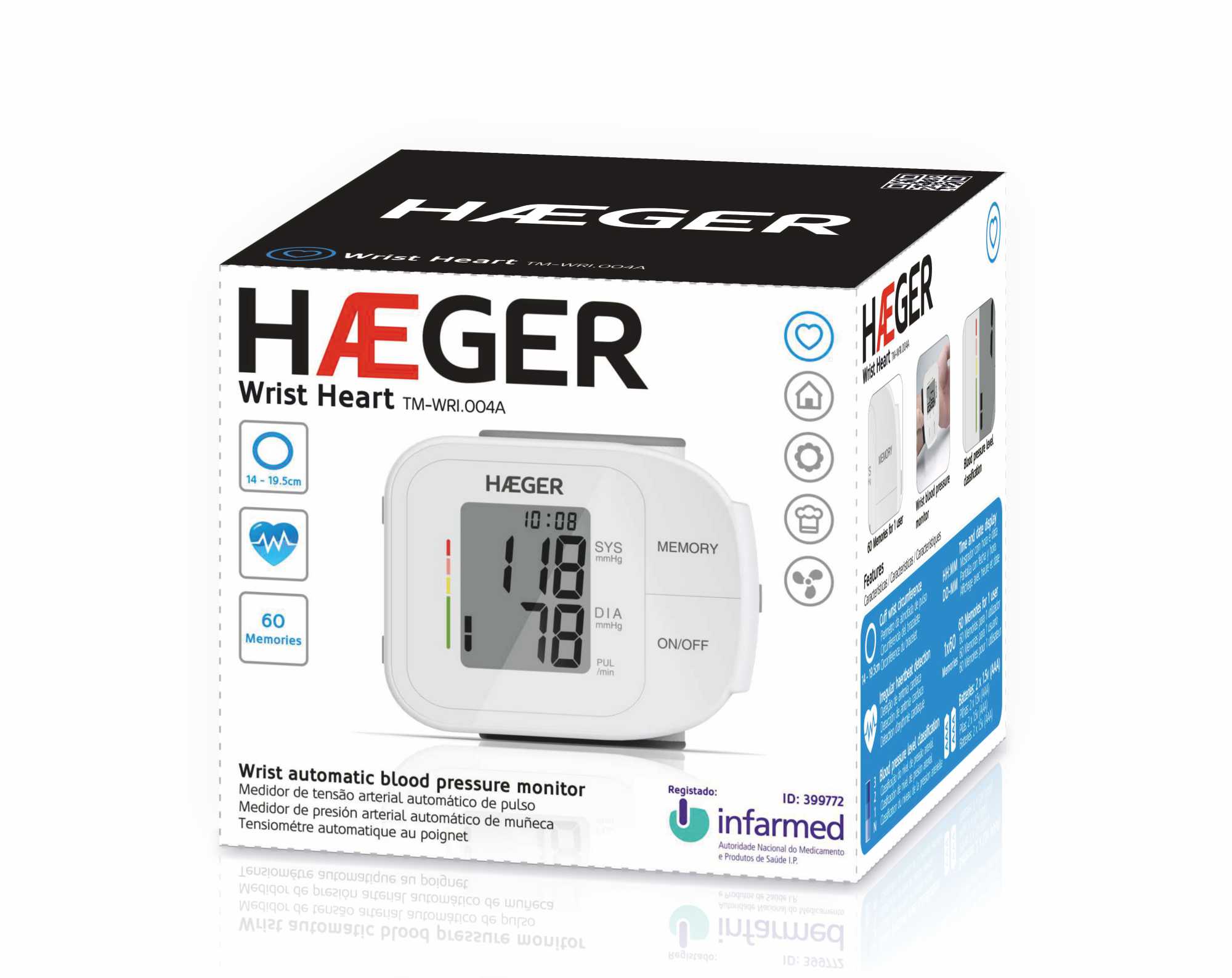HAEGER Blood Pressure Monitor WRIST HEART Blood Pressure Monitor – Arrhythmia Detection, TM-WRI.004A