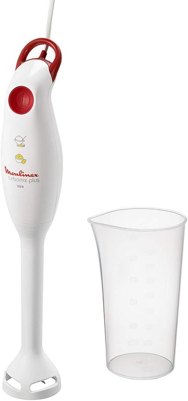 Moulinex Hand Blender Turbomix Plus 350W – 800ml Beaker, Stainless Steel Foot, Dishwasher-Safe, White | DD100141