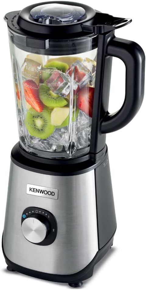 Kenwood Glass Blender 1000W | 2L Glass Jar, 2 Grinder Mills, Ice Crush, Black/Silver | BLM45.720SS