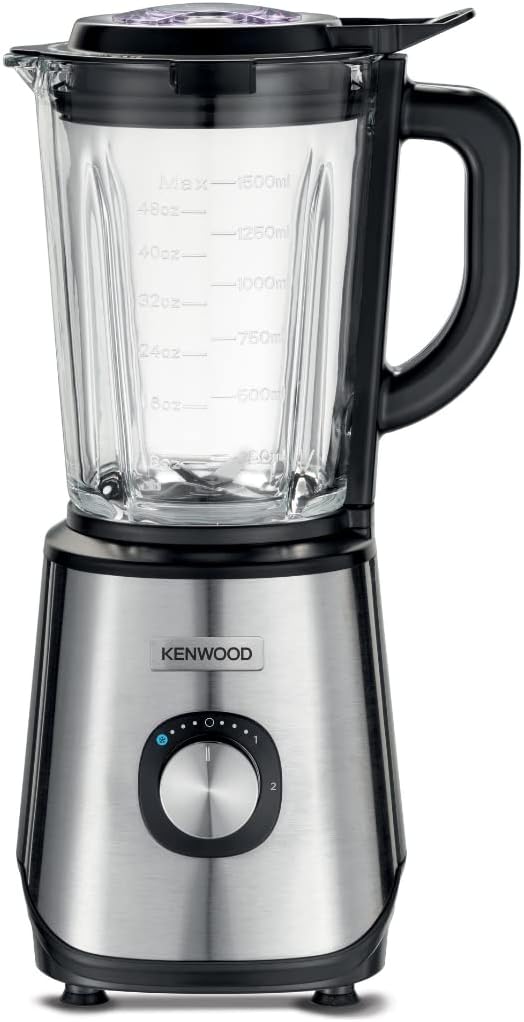 Kenwood Glass Blender 1000W | 2L Glass Jar, 2 Grinder Mills, Ice Crush, Black/Silver | BLM45.720SS