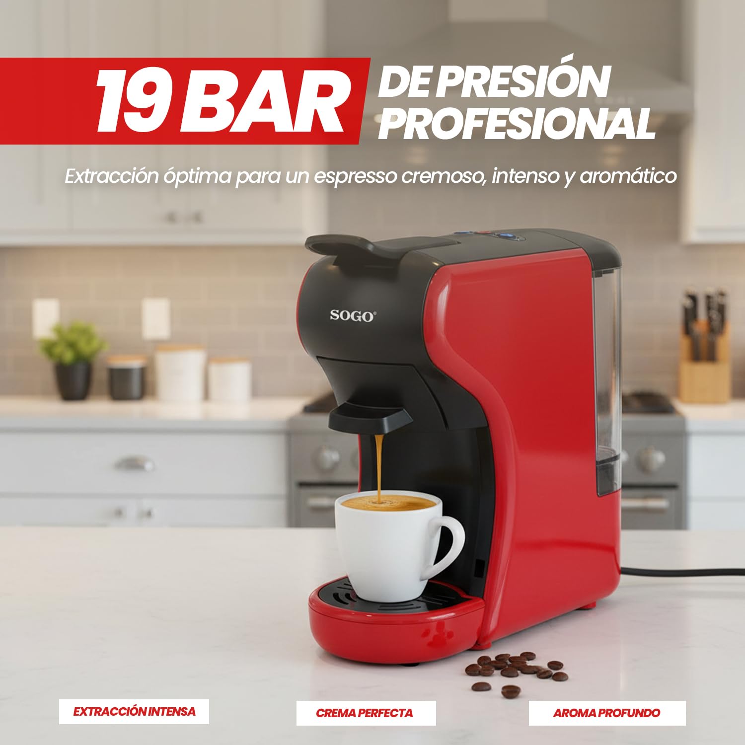 SOGO 3-in-1 Espresso Maker – 19 Bar, 0.6L, Multi-Capsule Compatible | CAF-SS-5675-R