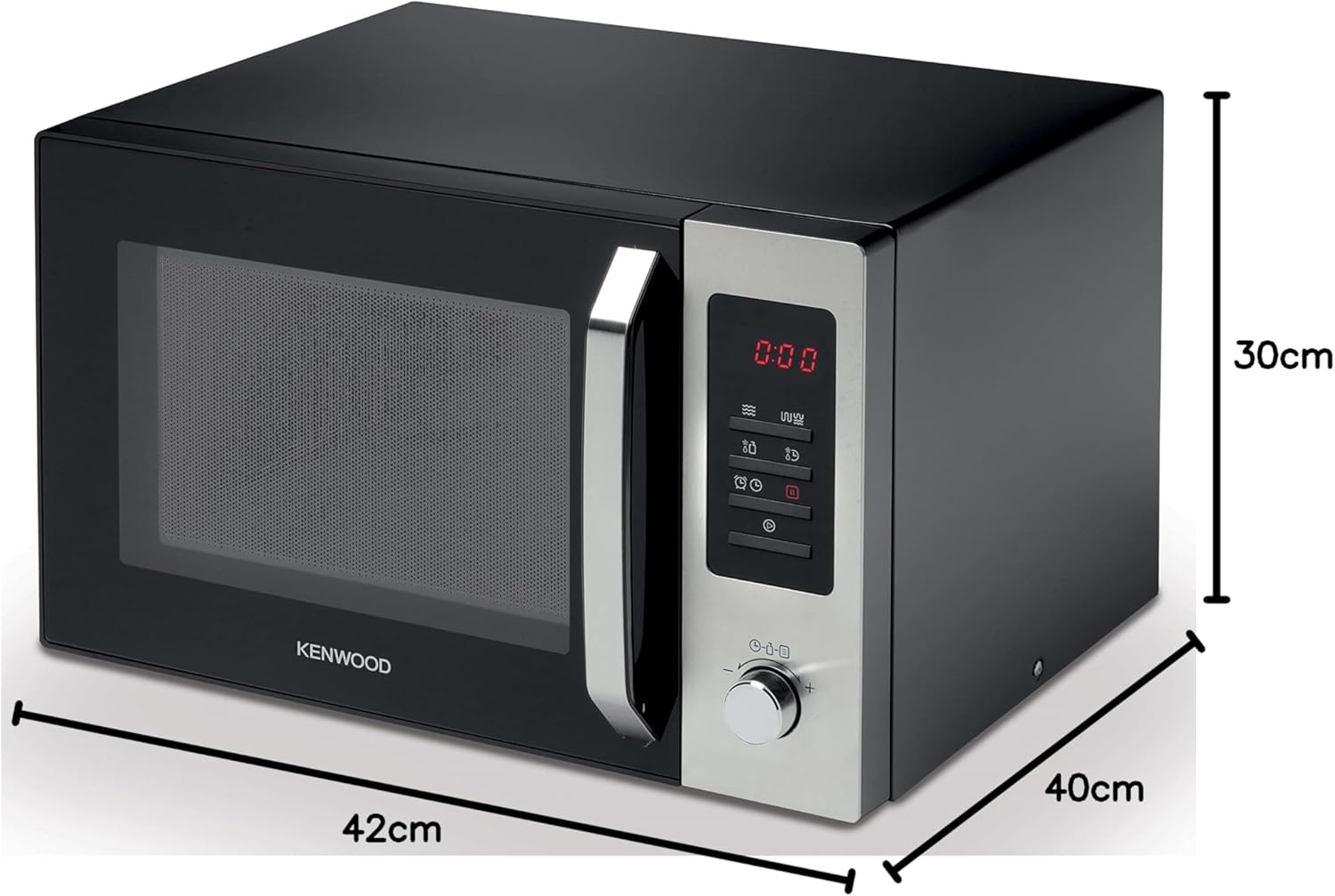 Kenwood Microwave Oven with Grill 30L – 1000W, Digital Display, 5 Power Levels, Auto Menu, Defrost, Black/Silver | MWM30.000BK
