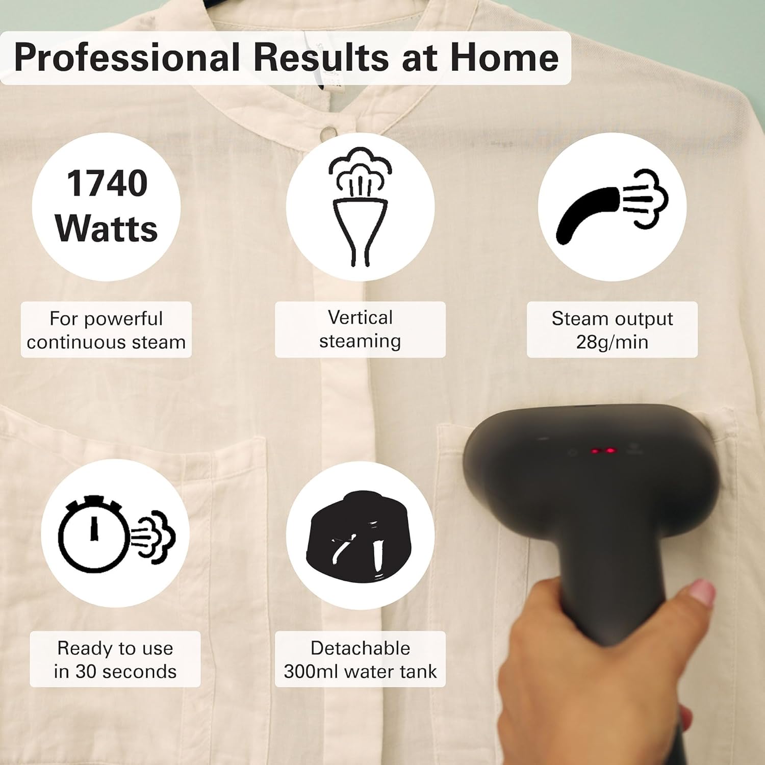 Hamilton Beach Garment Steamer 1700W - 4 Steam Settings, 1.7L Tank, 11590-ME