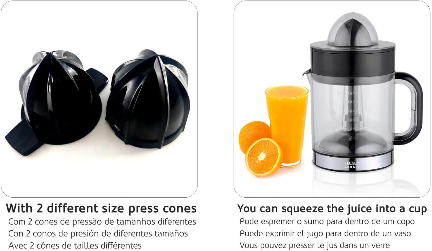 HAEGER Citrus Juicer Great Juice – 40W, 1.2L, Bi-Directional Cone | CJ-040.004A