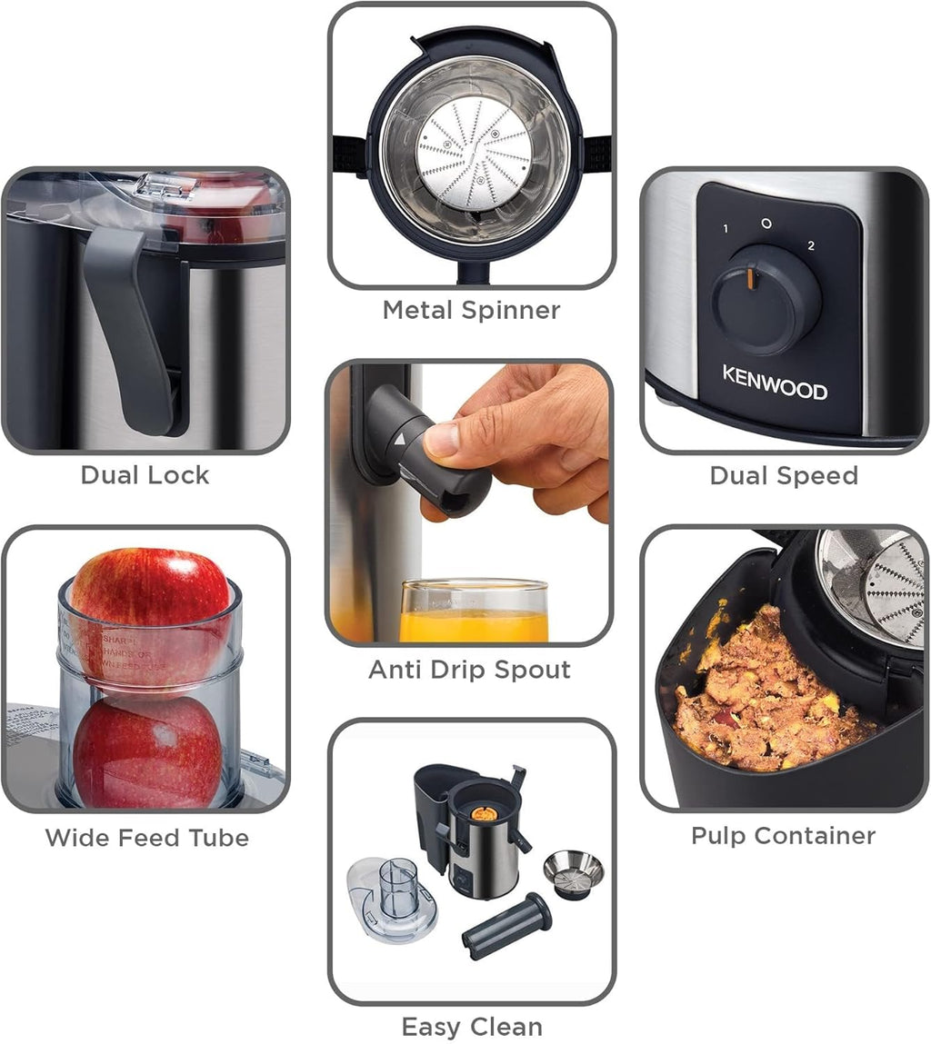 Kenwood Juice Extractor 700W | 75mm Feed Tube, 2 Speed, Anti-Drip, 1.5L Pulp Container | JEM50.000BS