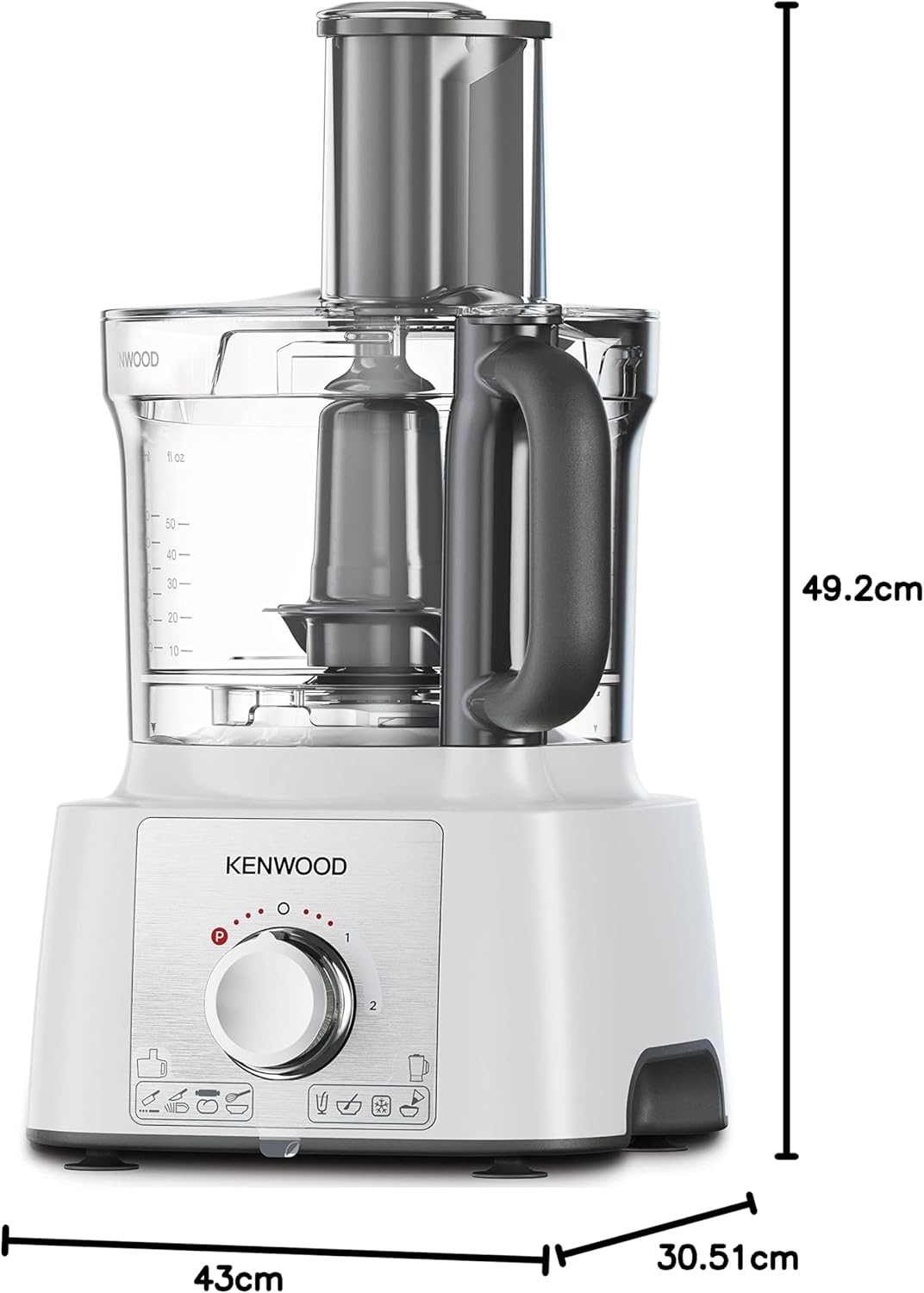 Kenwood Food Processor MultiPro Express 1000W | 3L Bowl, 2 Speeds + Pulse, Safety Lock | FDP65.750WH
