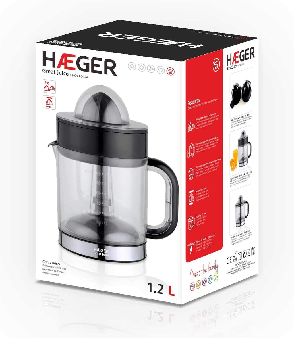 HAEGER Citrus Juicer Great Juice – 40W, 1.2L, Bi-Directional Cone | CJ-040.004A