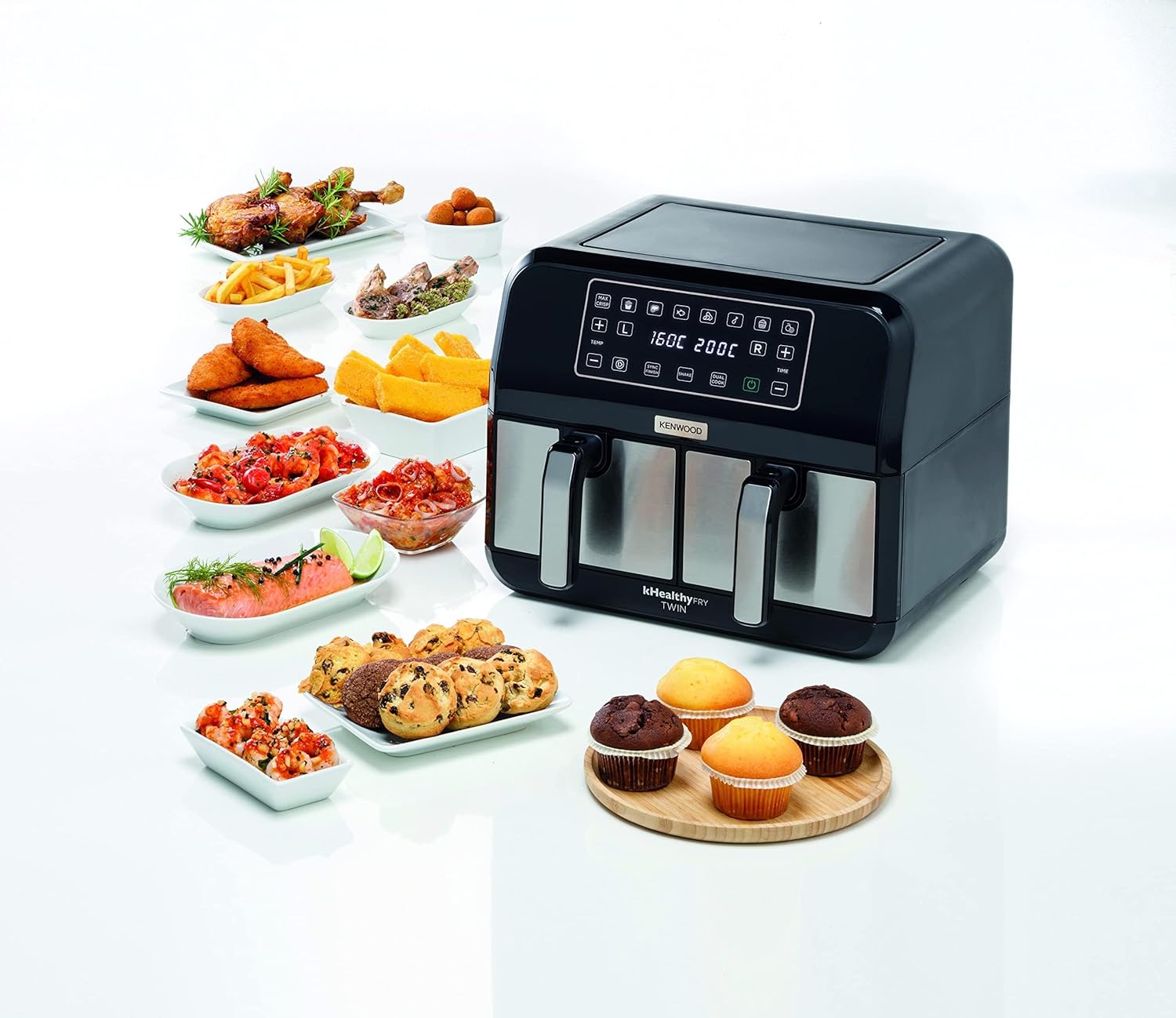 Kenwood Air Fryer 8L Healthy Fry Dual Basket – 1700W, Touchscreen, Sync Cook, Matte Black | HFM75.000MB