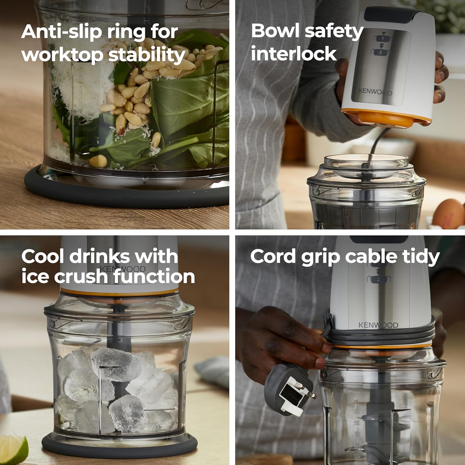 Kenwood Electric Food Chopper 500W | 2x500ml Bowls, Quad Blade, Mayo Attachment, Ice Crush | CHP61.200WH