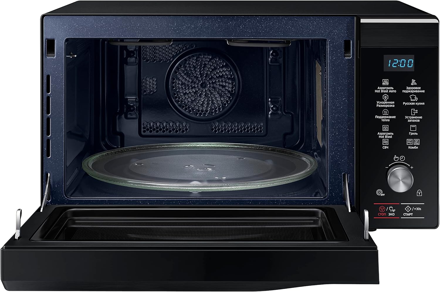 Samsung Microwave 32L Combination 900W – HotBlast, Slim Fry, Wide Grill, Crusty Plate, Black, MC32K7055CK