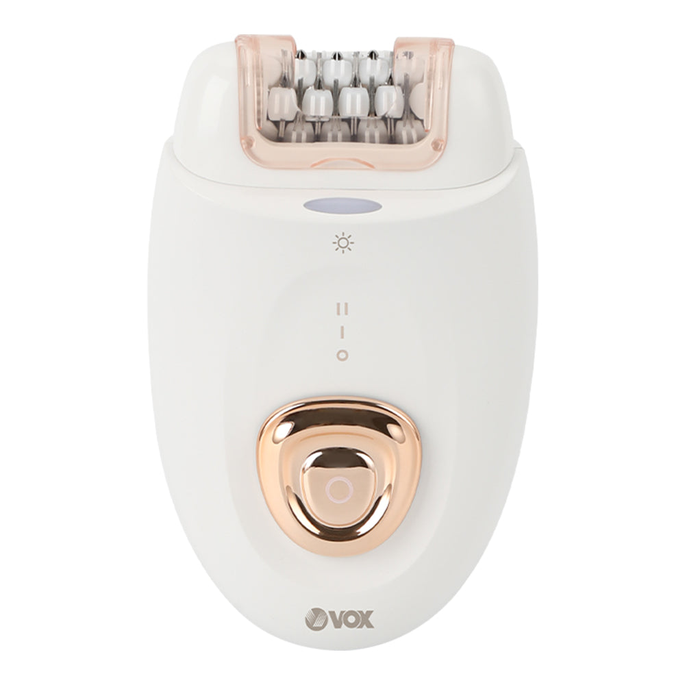 Vox Epilator with Ice Roller – 32 Tweezers, LED Light, 60 Min, White, SETLS5058N