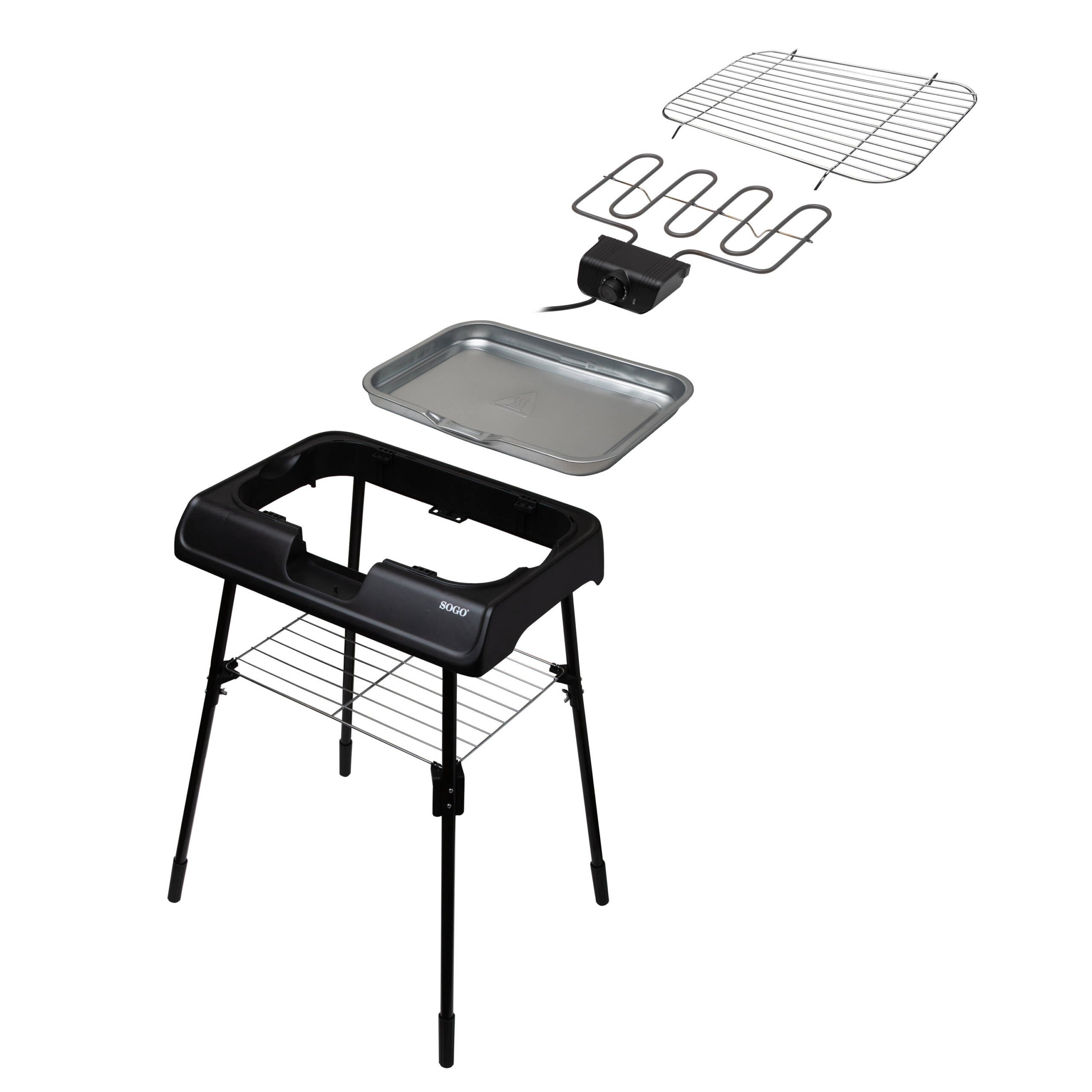 SOGO Electric Barbecue Grill 2-in-1  – 2000W, 41.4x23.9cm, Freestanding or Tabletop – BAR-SS-10381