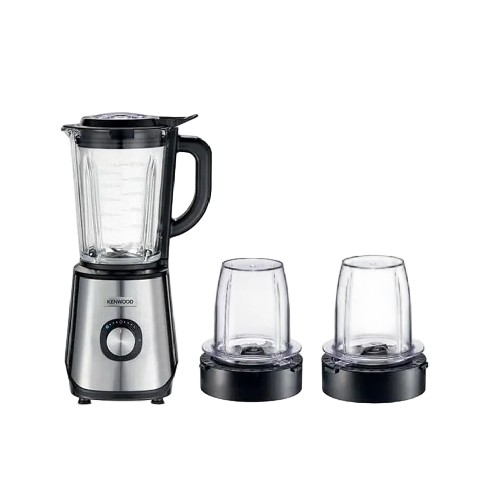 Kenwood Glass Blender 1000W | 2L Glass Jar, 2 Grinder Mills, Ice Crush, Black/Silver | BLM45.720SS