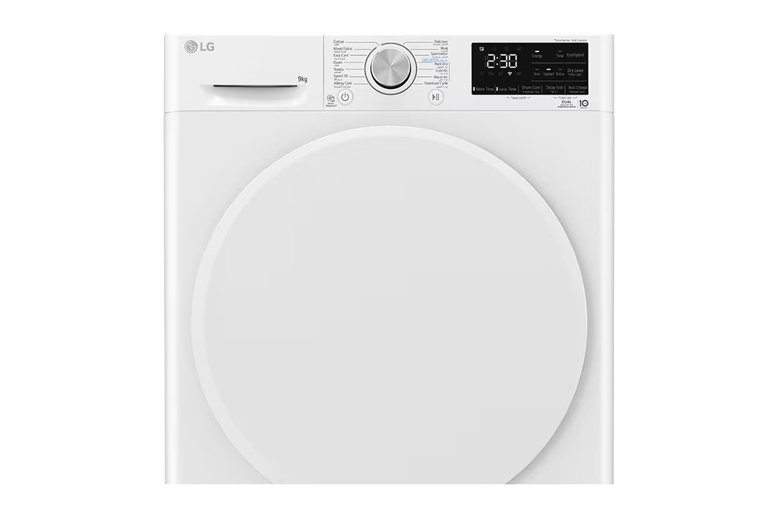 نشافة إل جي باللون الأبيض بحساس حراري مزدوج وتقنية Inverter، سعة 9 كجم طراز RH90V3AV0N