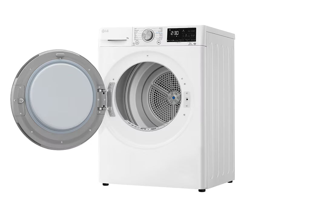 نشافة إل جي باللون الأبيض بحساس حراري مزدوج وتقنية Inverter، سعة 9 كجم طراز RH90V3AV0N