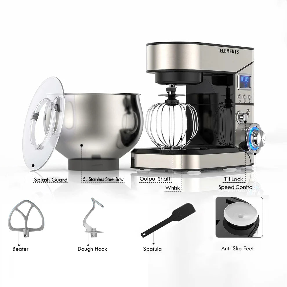 KB ELEMENTS 5L Stainless Steel Stand Mixer – Digital Control, Planetary Mixing (ELK05LM)