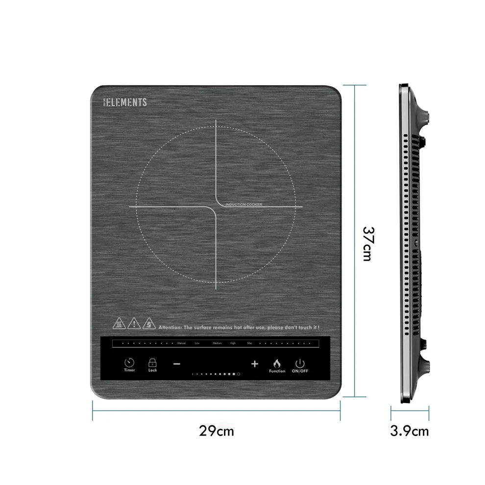 KB ELEMENTS 2000W Induction Cooker – Grey Crystal Glass Touch Control (ELK102P))