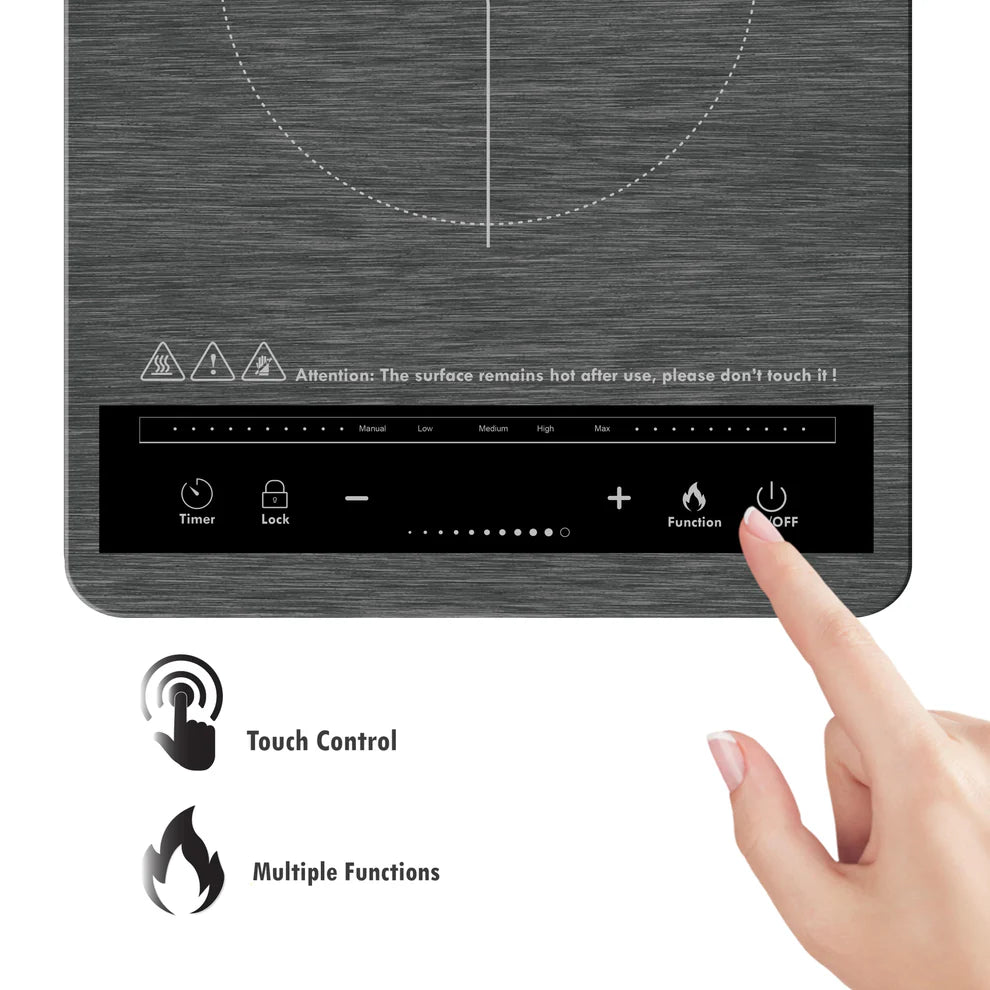 KB ELEMENTS 2000W Induction Cooker – Grey Crystal Glass Touch Control (ELK102P))