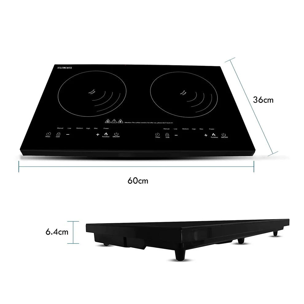 KB ELEMENTS 4000W Double Induction Cooker – Black Crystal Glass Touch Control (ELK103P)