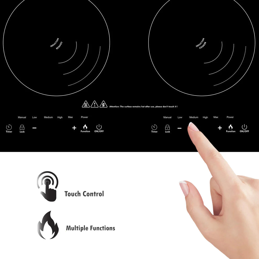 KB ELEMENTS 4000W Double Induction Cooker – Black Crystal Glass Touch Control (ELK103P)