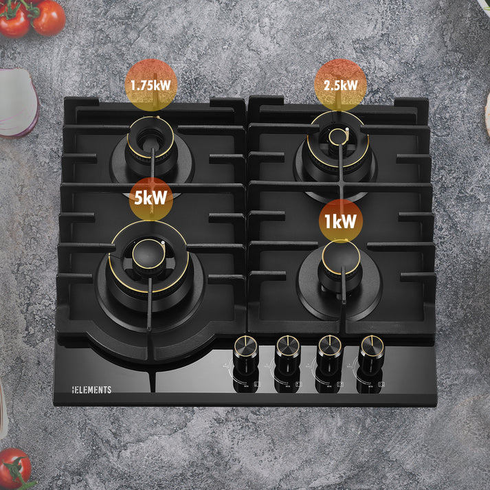 KB ELEMENTS Built-In Gas Cooktop 60cm – 4 Burners Tempered Glass (ELK130GH4)