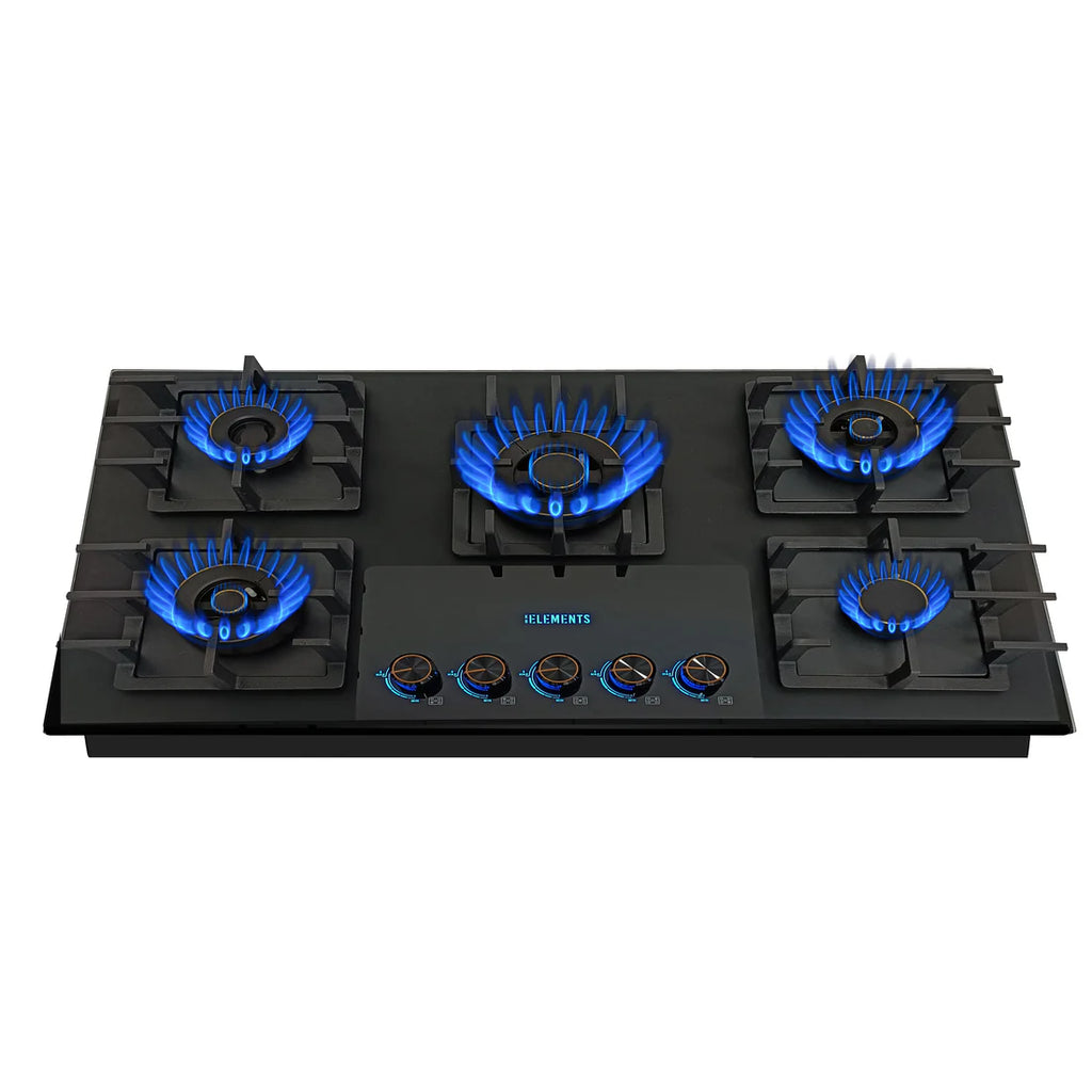 KB ELEMENTS Built-In Gas Cooktop 90cm – 5 Burners Tempered Glass with LED Knobs (ELK132GH5)