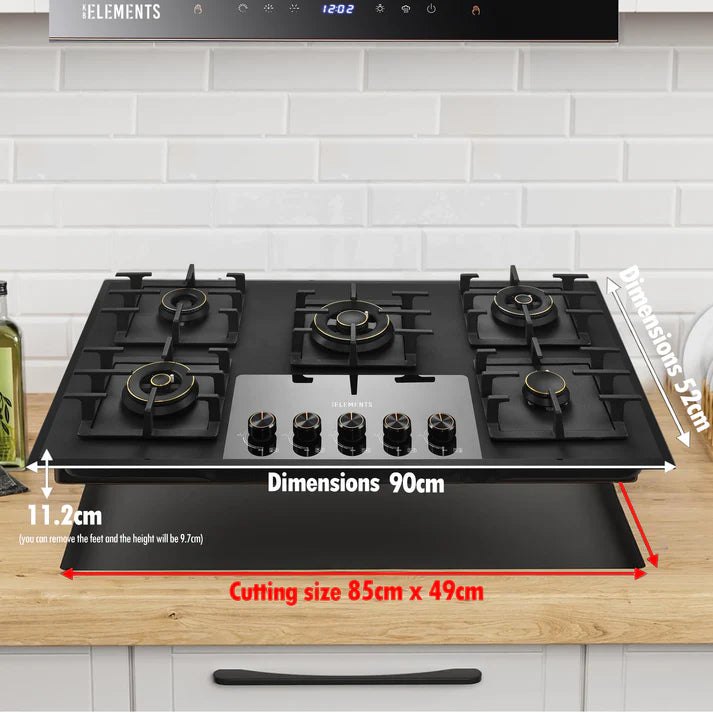 KB ELEMENTS Built-In Gas Cooktop 90cm – 5 Burners Tempered Glass with LED Knobs (ELK132GH5)