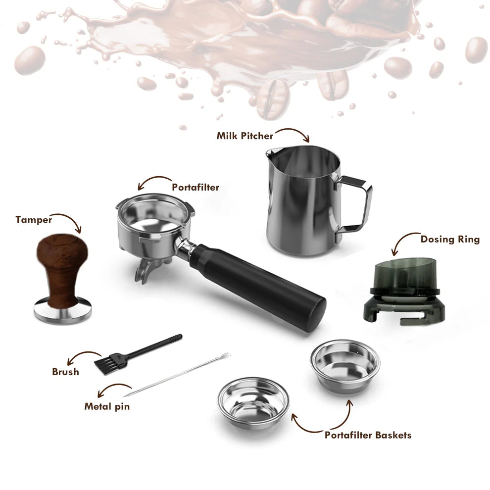 KB ELEMENTS Preciso Coffee Machine with Grinder – 20 Bar Touch Espresso System (ELK201CS)