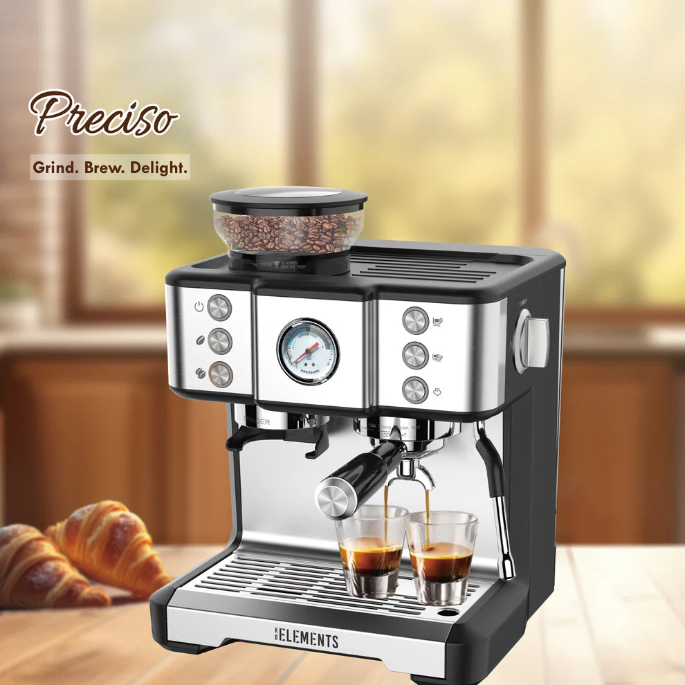 KB ELEMENTS Preciso Coffee Machine with Grinder – 20 Bar Touch Espresso System (ELK201CS)