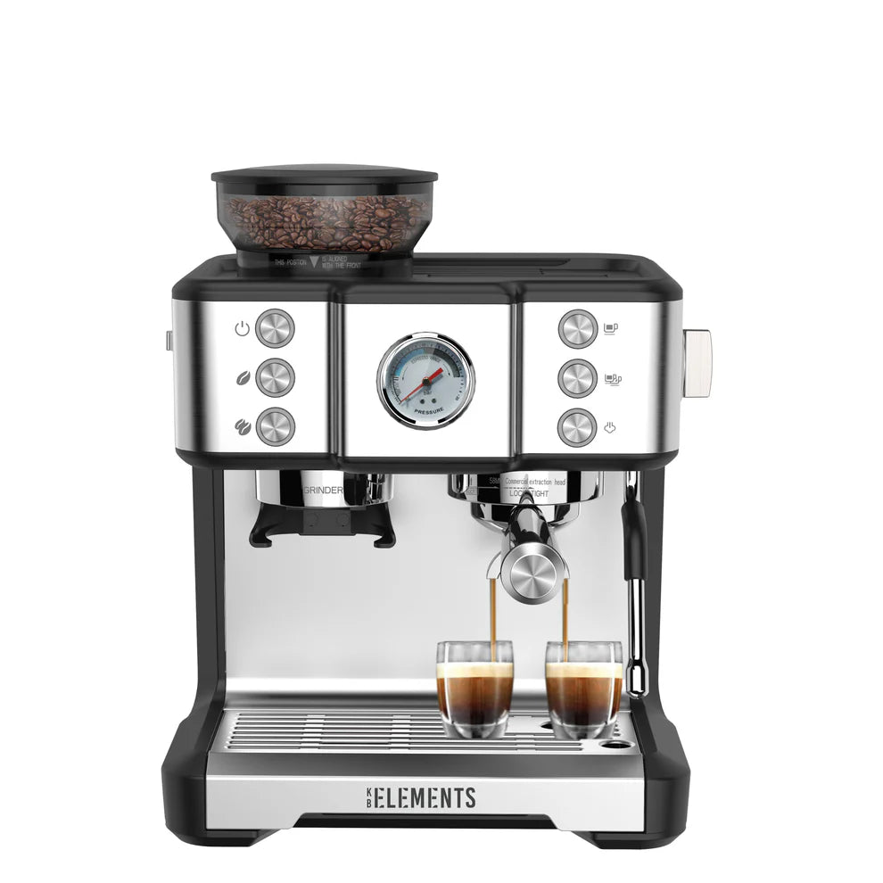 KB ELEMENTS Preciso Coffee Machine with Grinder – 20 Bar Touch Espresso System (ELK201CS)