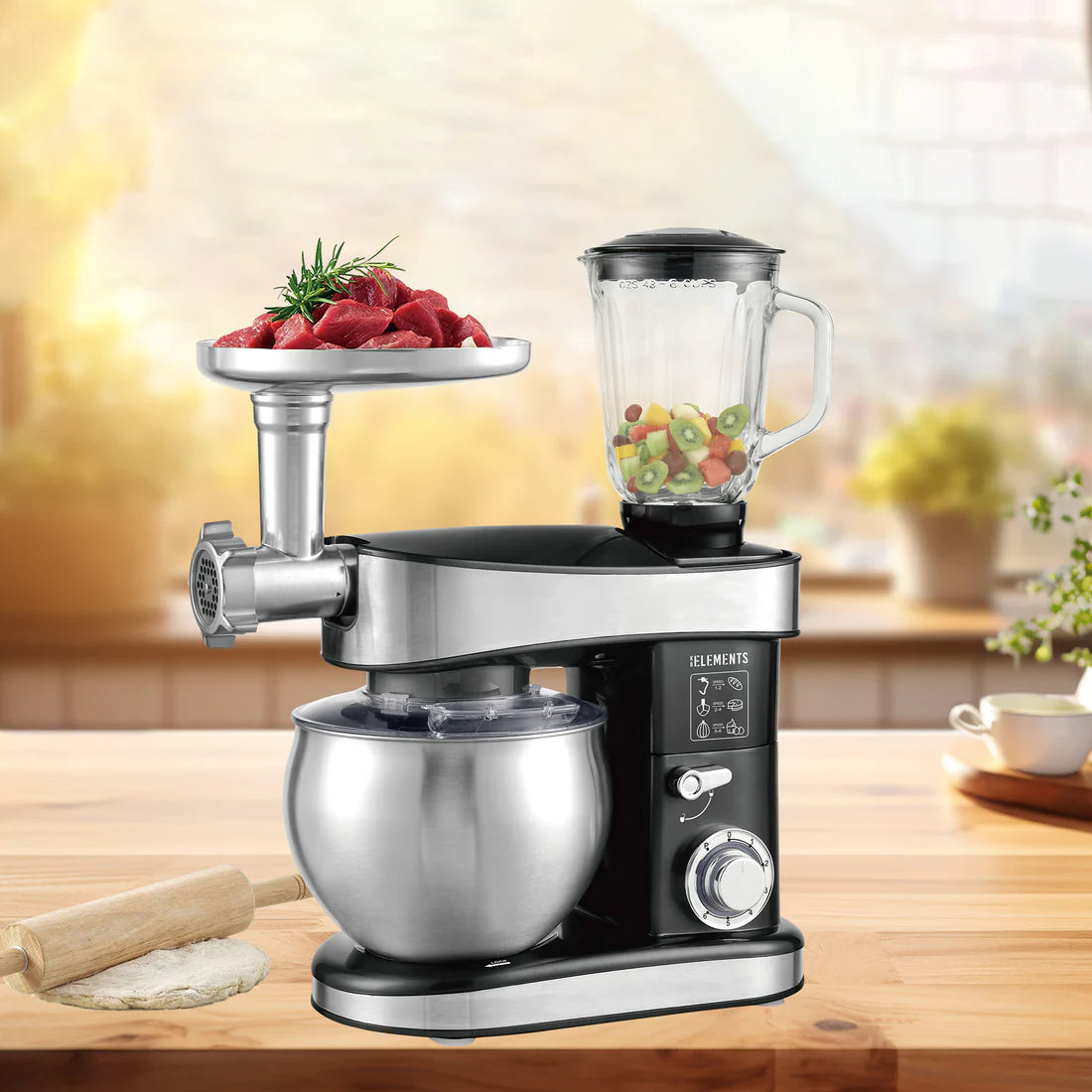 KB ELEMENTS Stainless Steel Stand Mixer 7.5L – 4-in-1 with Blender, Grinder & Attachments (ELK75LP)