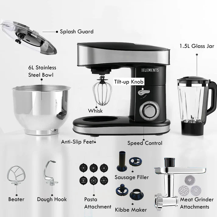 KB ELEMENTS Stainless Steel Stand Mixer 7.5L – 4-in-1 with Blender, Grinder & Attachments (ELK75LP)
