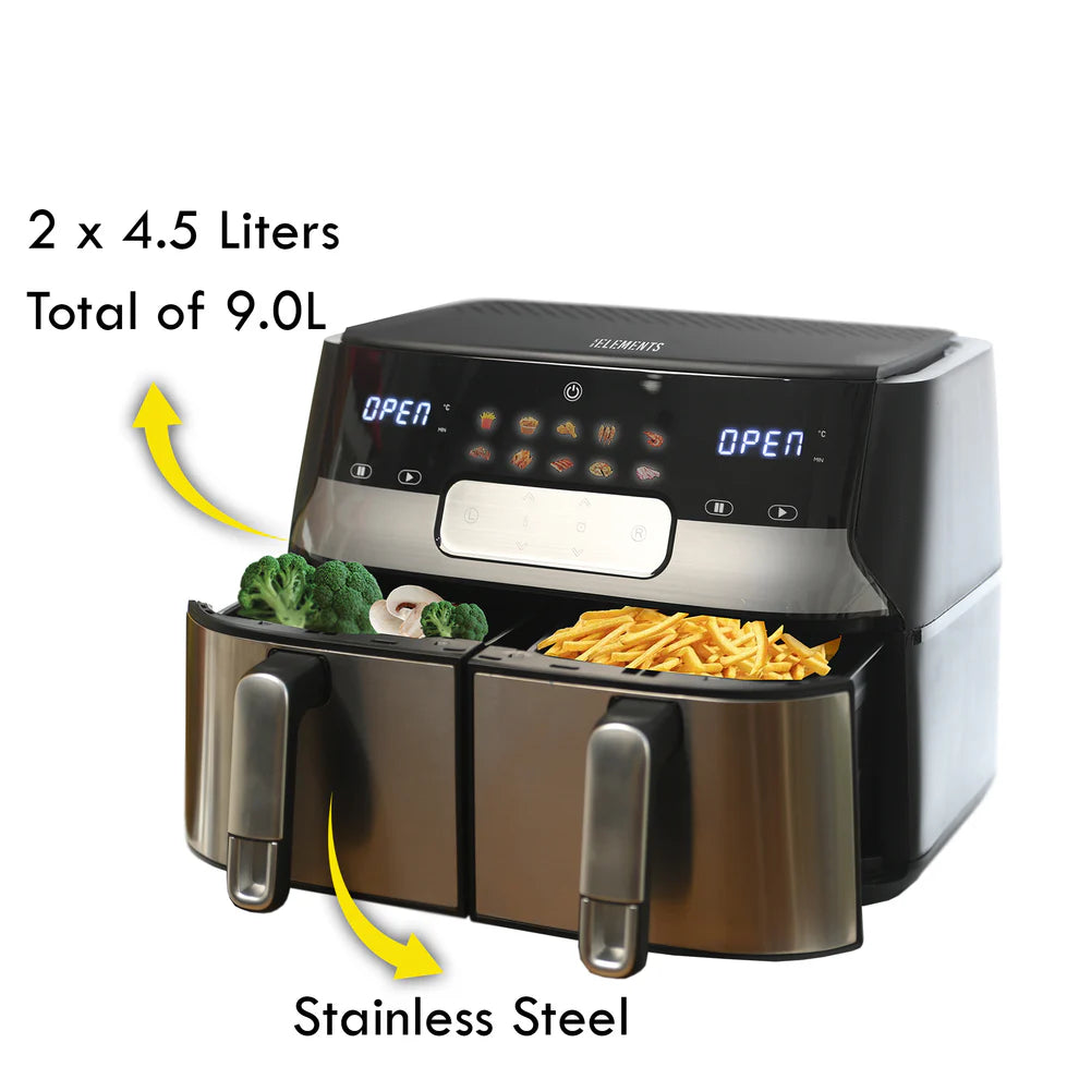 KB ELEMENTS 9.0L Digital Double Air Fryer 1700W – Dual Basket Smart Cooking (ELK90FD2)