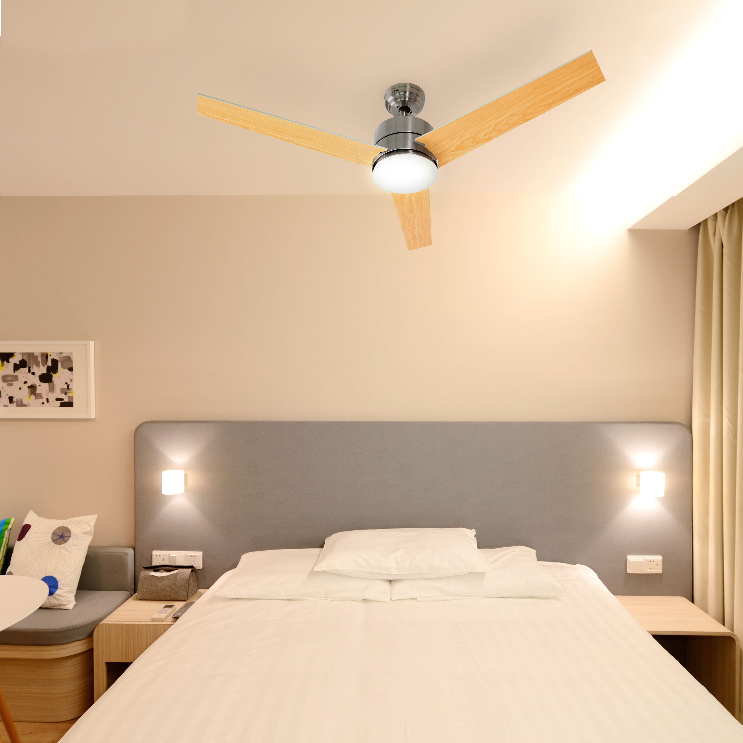 SOGO Ceiling Fan with Light – 52", 80W, 18W LED, Remote Control, Nickel – VEN-SS-21815