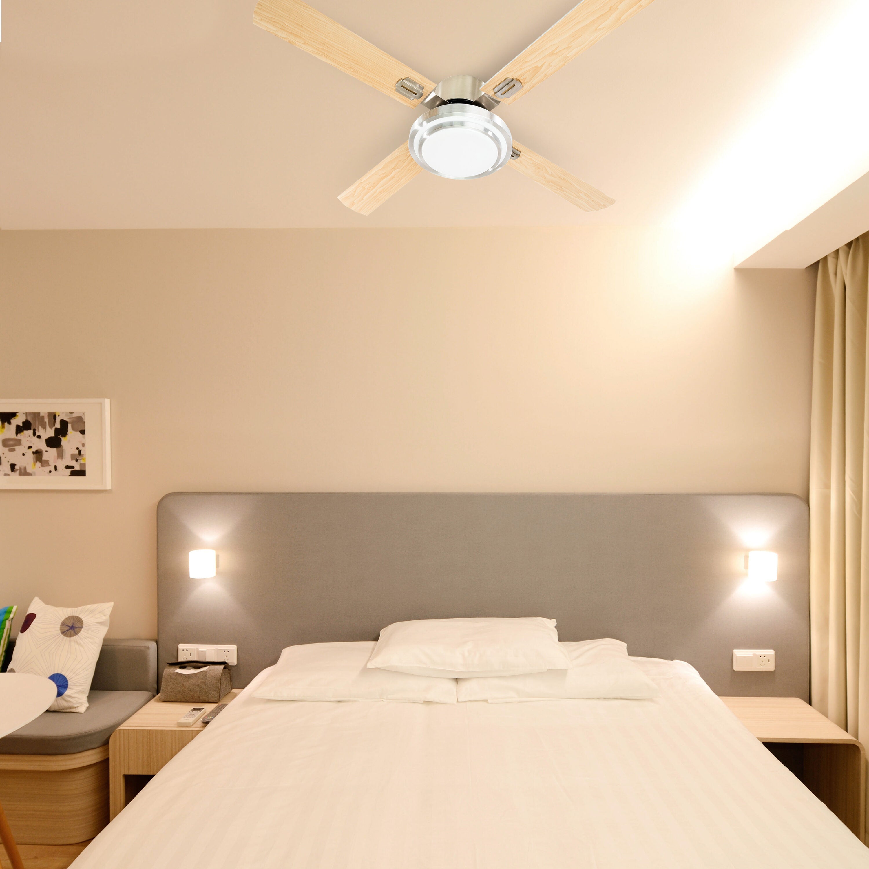 SOGO Ceiling Fan with Light – 52", 80W, 18W LED, Remote Control, Nickel – VEN-SS-21820