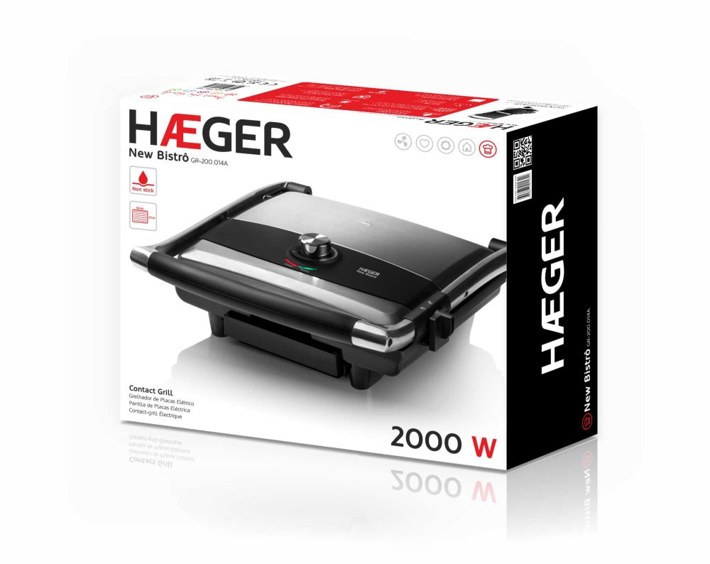HAEGER Contact Grill New Bistrô Contact Grill – 2000W, Non-Stick, Stainless Steel, GR-200.014A