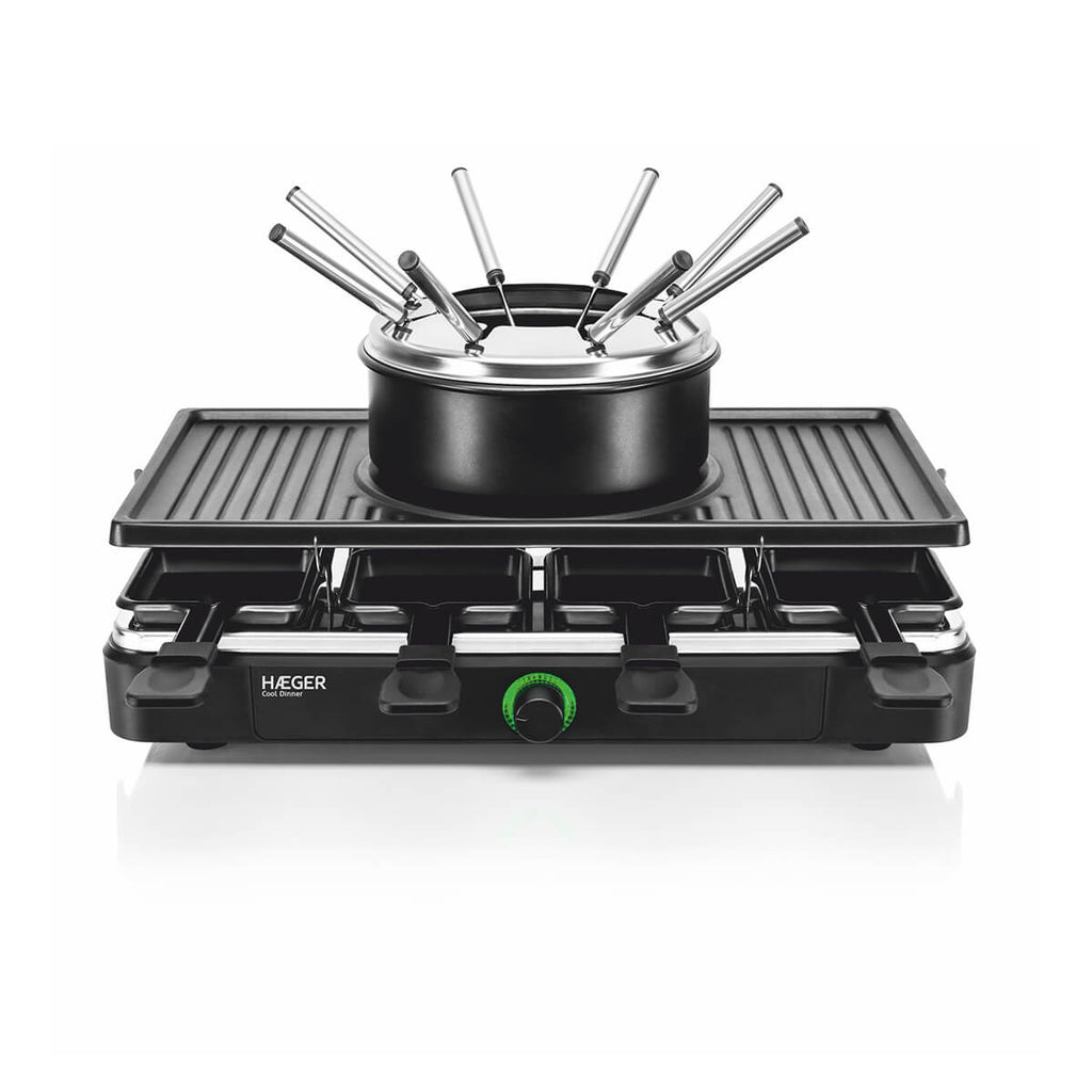 Haeger Fondue, Grill & Raclette Set for 8 Cool Dinner – 1400W GR-FRG.016A