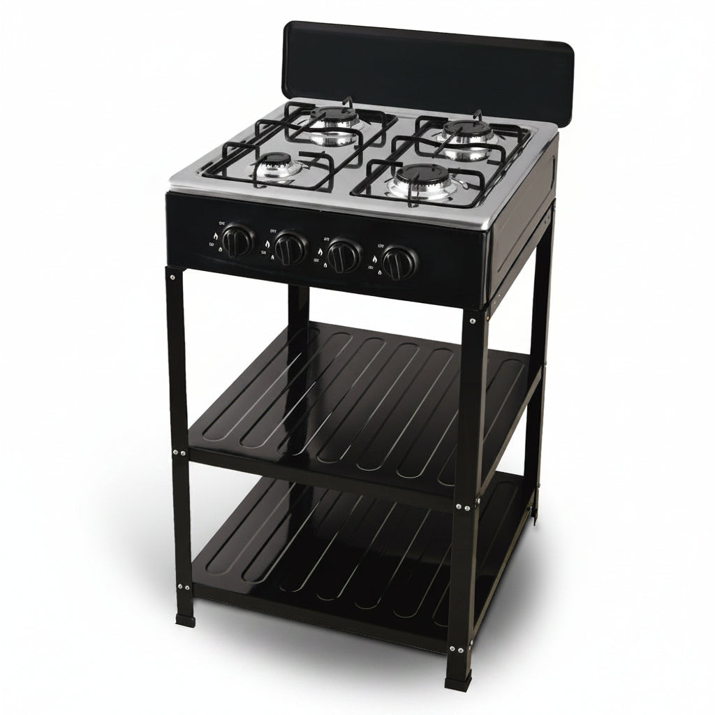 Mirage 4 Burner Gas Cooker with Protective Lid & 2 Shelves | GL-004
