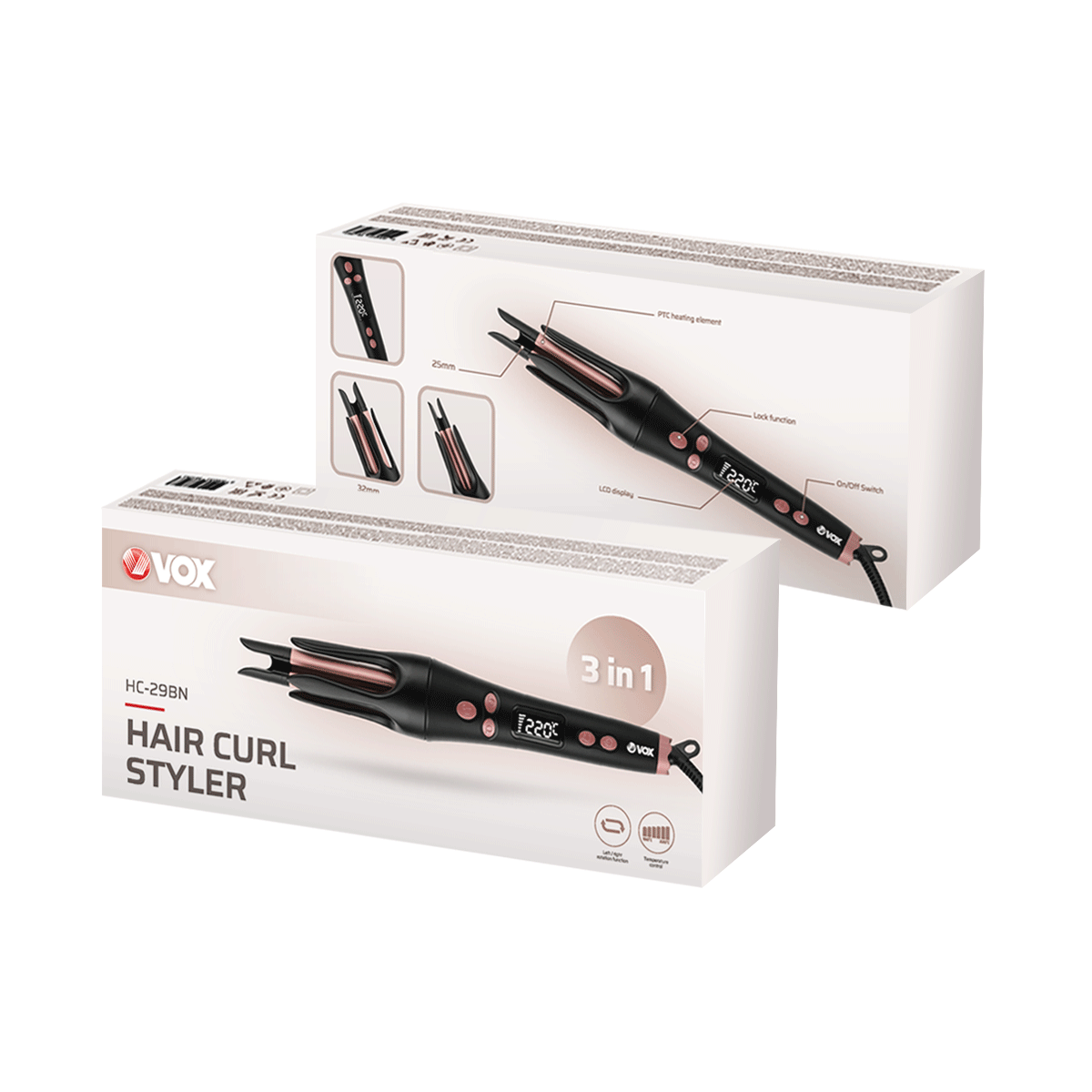 Vox Hair Styler 3-in-1 40W – 220°C, LED Display, 360° Cord, Ceramic, HC29BN
