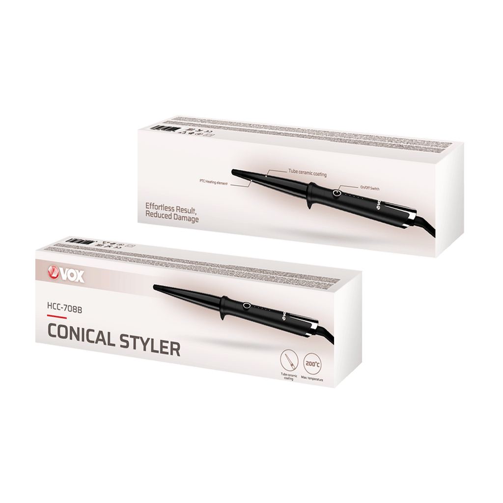 Vox Hair Styler 45W – 200°C, Ceramic Heating, Auto Shutdown, Black. HCC708B