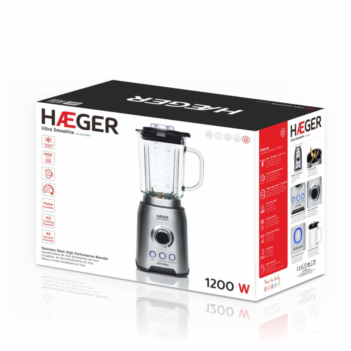Haeger Blender 1200W with Glass Jar Ultra Smoothie Stainless Steel – LQ-120.006A