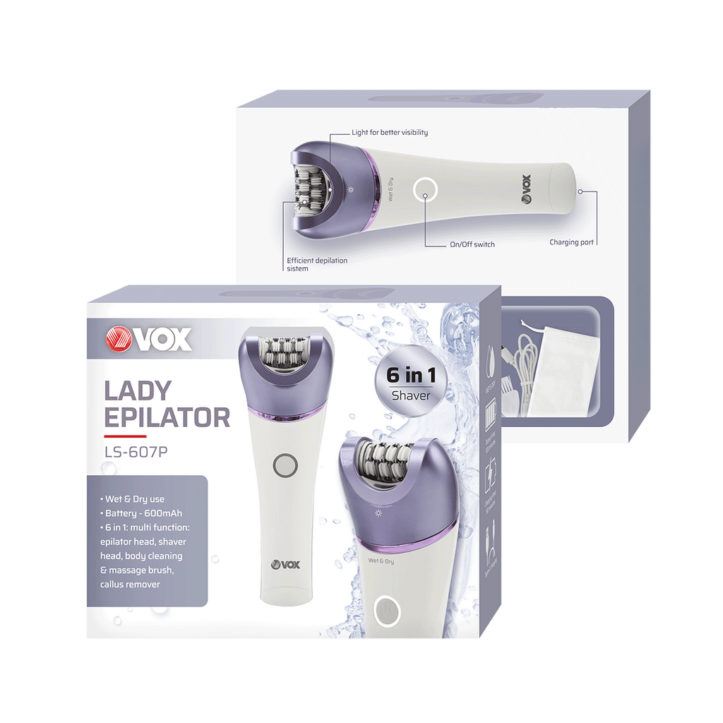Vox Epilator  6-in-1 – IPX7 Waterproof, 120 Min, LED Light, Purple, LS607P