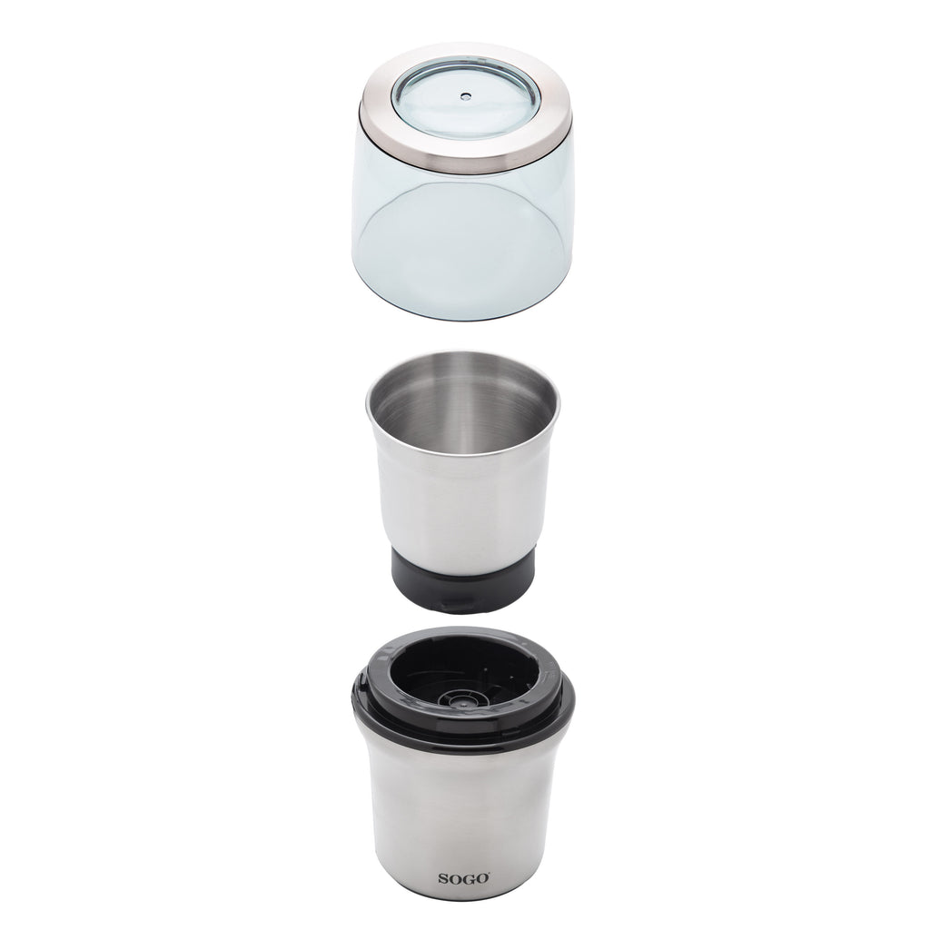 SOGO Electric Grinder & Chopper – 300W, 2 Stainless Steel Cups, Dry & Wet – MOL-SS-5230