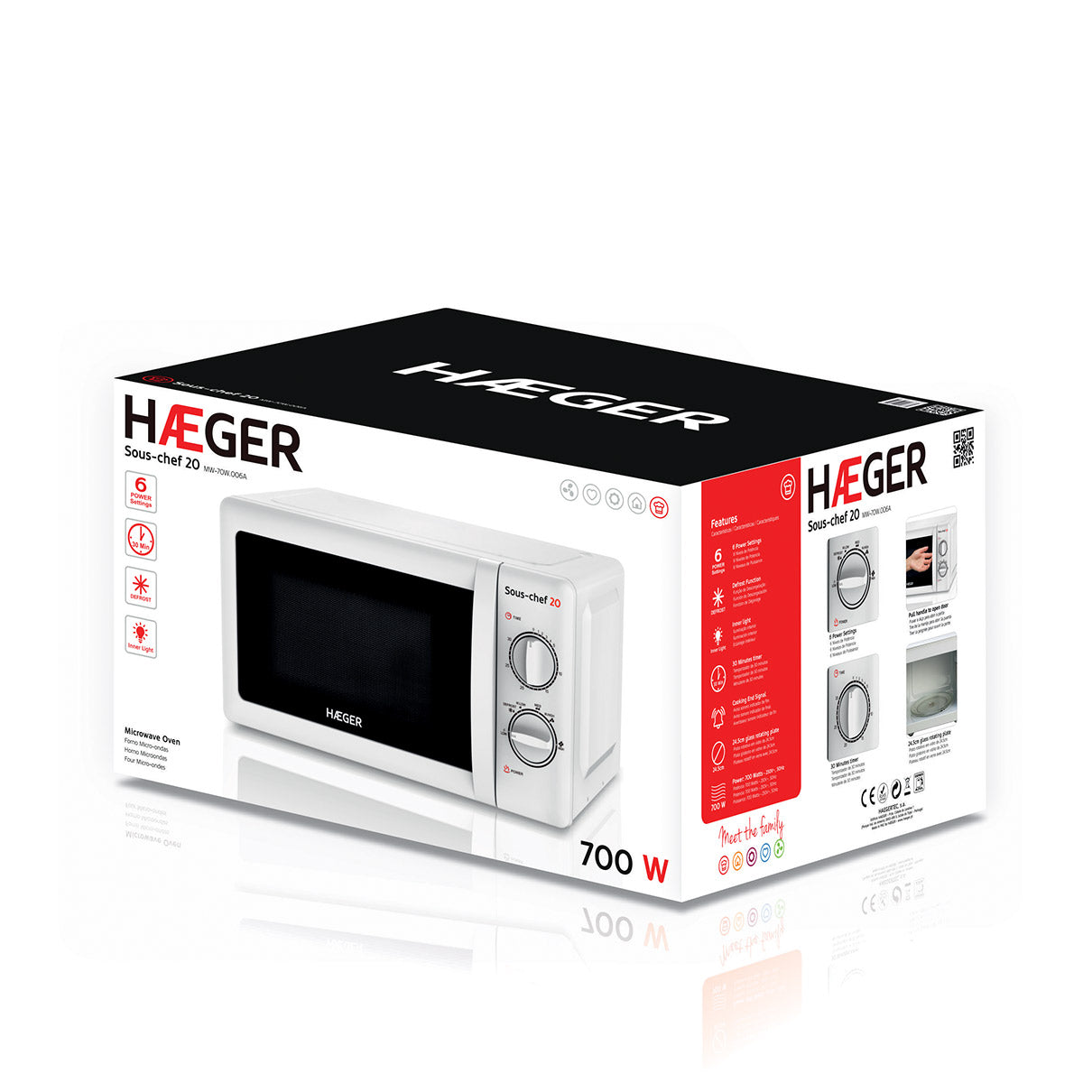 Haeger Microwave Oven 700W 20L  Sous-Chef 20 – White MW-70W.006A