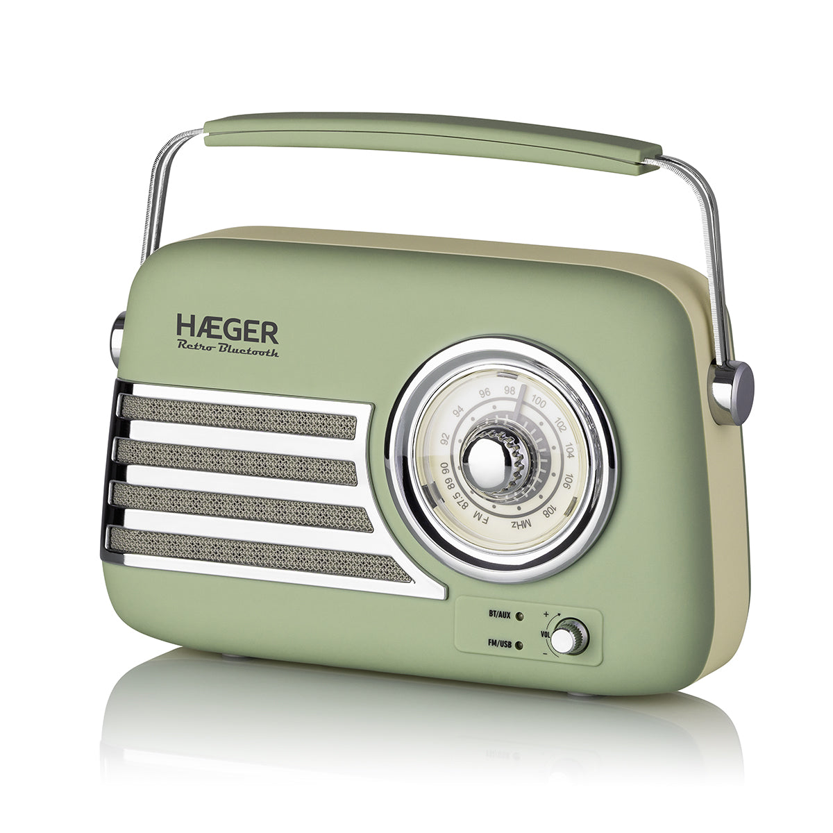 Haeger Radio Speaker Retro Bluetooth Vintage FM  5W – 20H Battery, AM/FM, USB, AUX, USB-C Charging, RB-GRE.001A