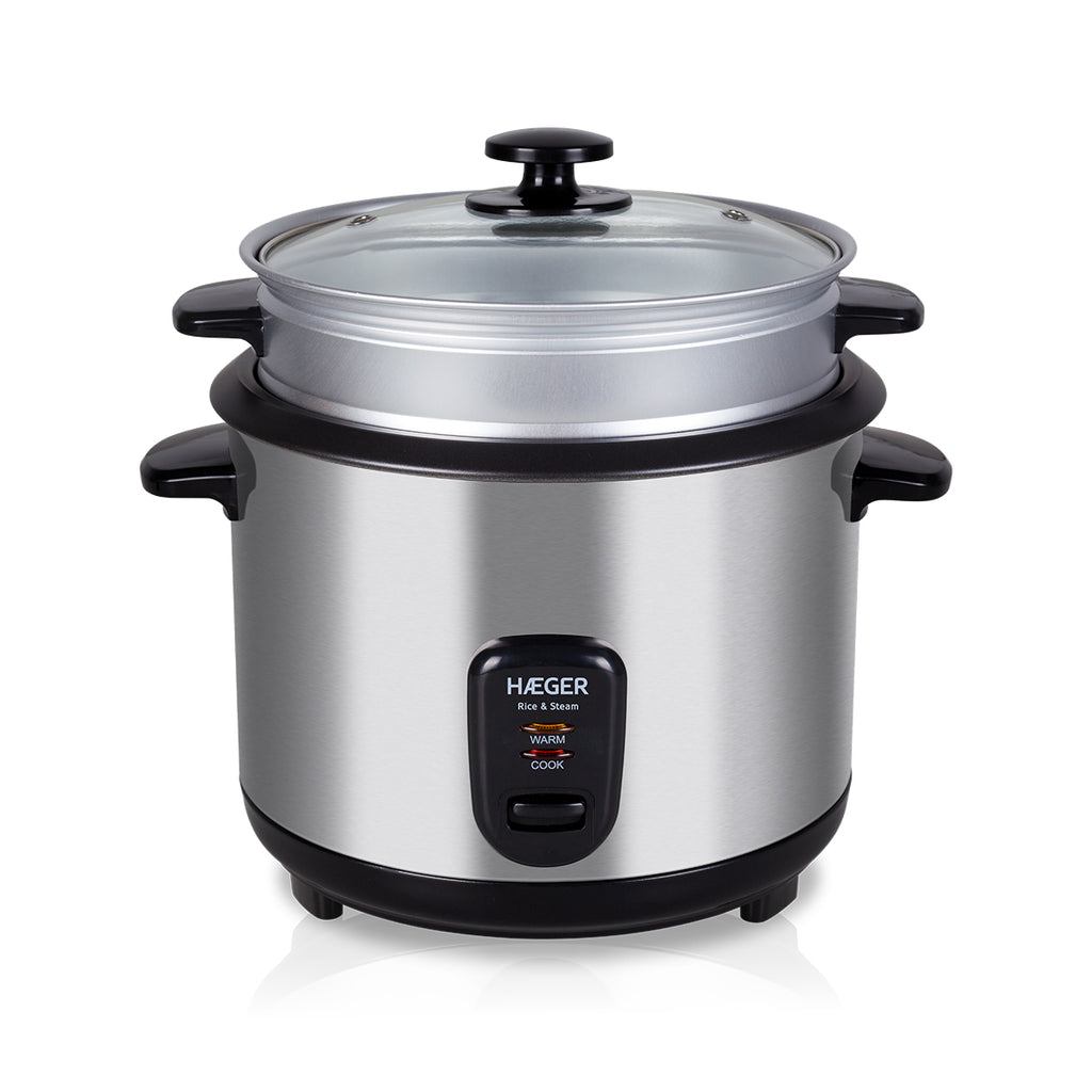HAEGER Rice & Steam Electric Rice Cooker 1.8L | 700W | Stainless Steel | Steamer