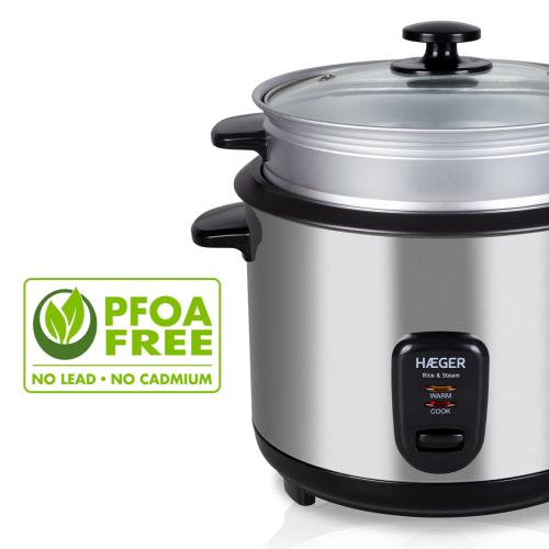 HAEGER Rice & Steam Electric Rice Cooker 1.8L | 700W | Stainless Steel | Steamer