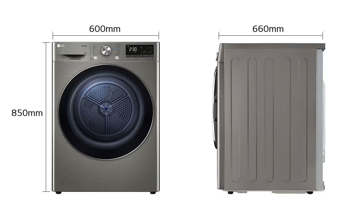 مجفف إل جي DUAL Inverter Heat Pump™ Dryer سعة 9 كجم - فضي بلاتيني، RH90V9PV8N