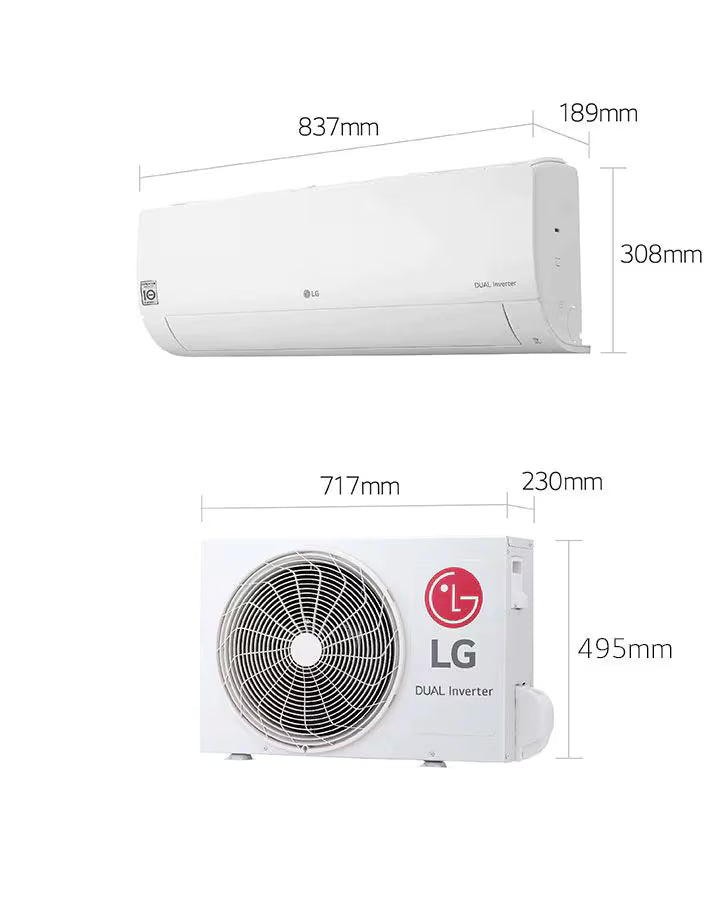مكيف إل جي، 9000 وحدة حرارية بريطانية، تحكم بالتروس، بتقنية العاكس المزدوج ™DUAL Inverter، بتقنية WiFi SmartThinQ، فئة كفاءة الطاقة A++، فريون R32، موديل S09ET.NSJS أبيض