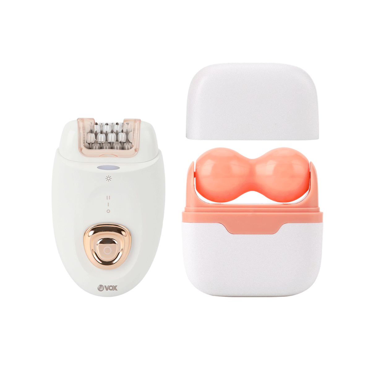 Vox Epilator with Ice Roller – 32 Tweezers, LED Light, 60 Min, White, SETLS5058N